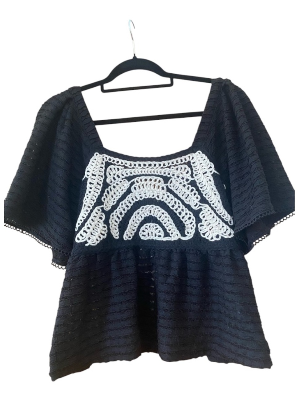 Anthropologie Sarah Hann NWT Embroidered Peplum Blouse Black SP